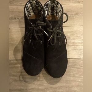 Black suede wedge booties